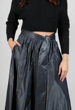 Taffeta Frill Hem Skirt in Obsidian Grey