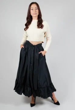 Taffeta Frill Hem Skirt in Black