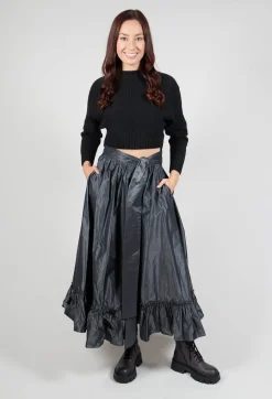 Taffeta Frill Hem Skirt in Obsidian Grey