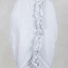 Taffeta Skirt with Ruffle Front in Grey Pinstripe