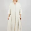 Tailored Collar Dress V in Off White