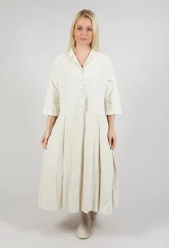 Tailored Collar Dress V in Off White