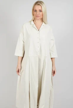 Tailored Collar Dress V in Off White