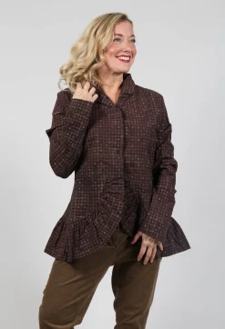 Tailored Jacket with Peplum Hem in Brown Check
