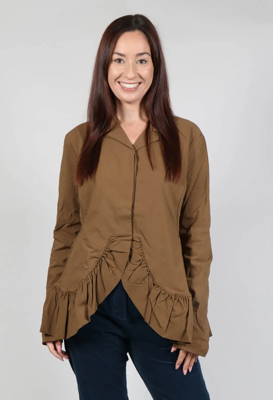 Tailored Jacket with Peplum Hem in Bronze