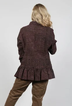 Tailored Jacket with Peplum Hem in Brown Check