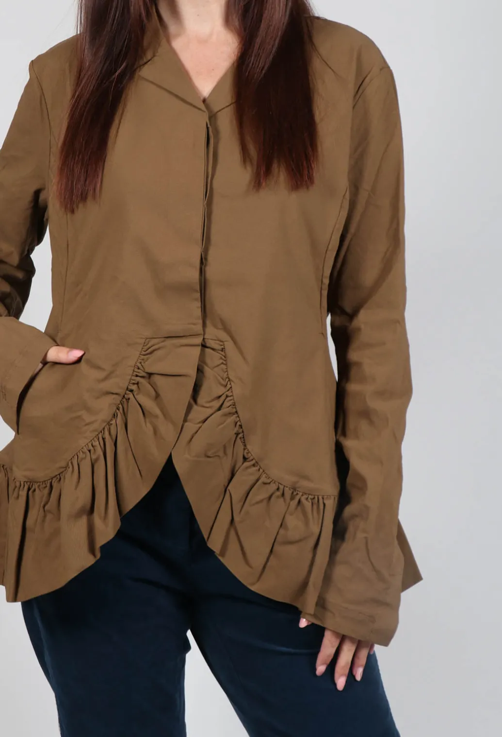 Tailored Jacket with Peplum Hem in Bronze