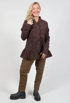 Tailored Jacket with Peplum Hem in Brown Check