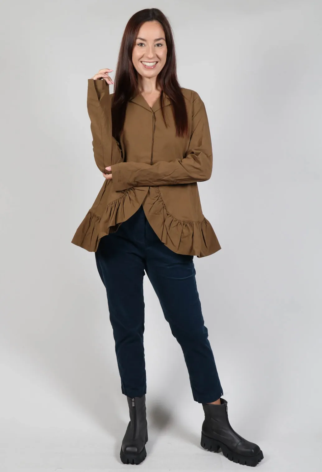 Tailored Jacket with Peplum Hem in Bronze