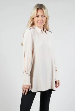 Tailored Shirt with Contrast Piping  in Stone