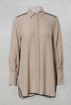 Tailored Shirt with Contrast Piping  in Stone