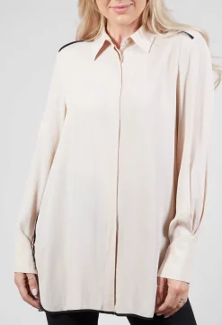 Tailored Shirt with Contrast Piping  in Stone