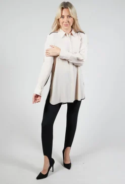 Tailored Shirt with Contrast Piping  in Stone