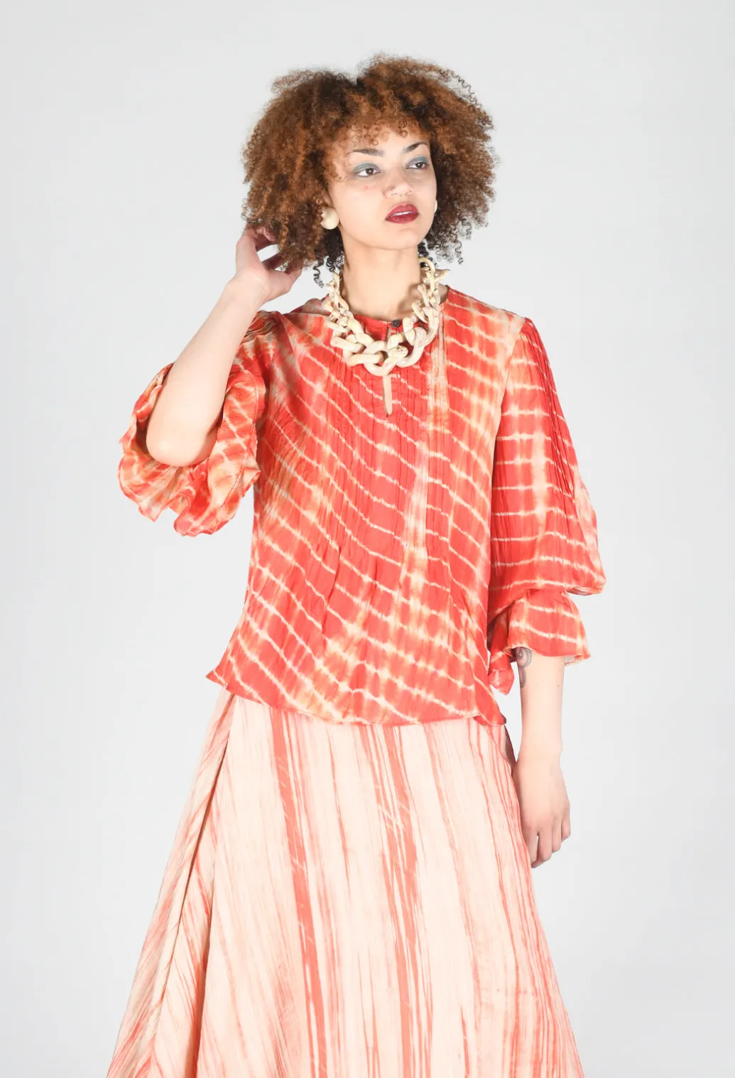 Tana Shirt in Coral and Cream