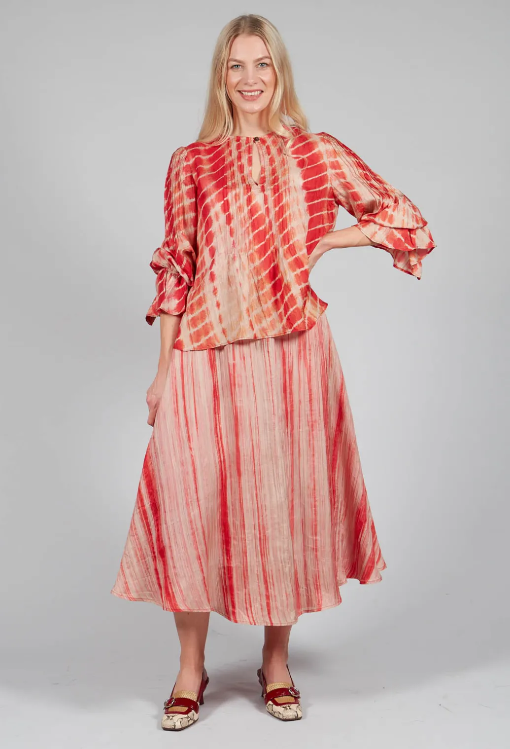 Tana Shirt in Coral and Cream