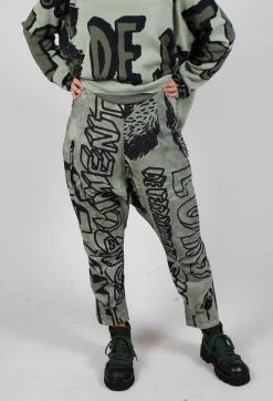 Tapered Leg Drop Crotch Trousers in Defender Big Print