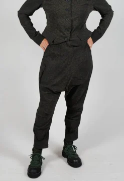 Tapered Leg Drop Crotch Trousers in Jungle Print