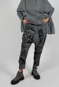 Tapered Leg Drop Crotch Trousers in Rock Big Print