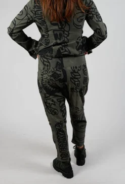 Tapered Leg Drop Crotch Trousers in Camp Big Print