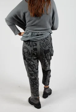 Tapered Leg Drop Crotch Trousers in Rock Big Print