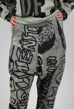 Tapered Leg Drop Crotch Trousers in Defender Big Print