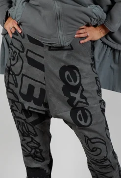 Tapered Leg Drop Crotch Trousers in Rock Big Print