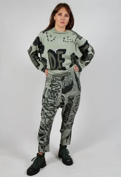 Tapered Leg Drop Crotch Trousers in Defender Big Print