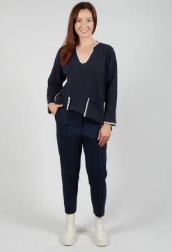 Tapered Leg Jersey Trousers in Blue Nights