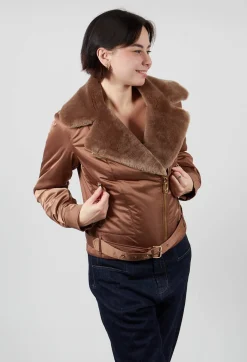 Textile Biker Coat in Amber