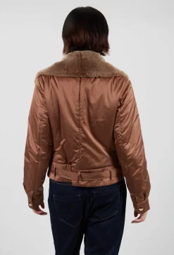 Textile Biker Coat in Amber