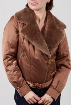 Textile Biker Coat in Amber
