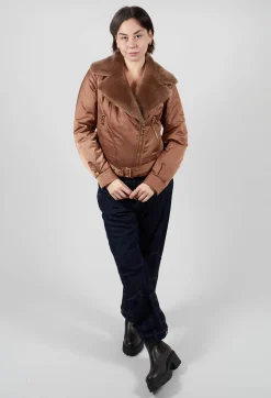 Textile Biker Coat in Amber