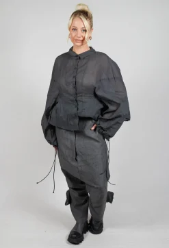 Textured Baggy Trousers in Coal Mel