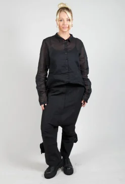 Textured Baggy Trousers in Black Mel