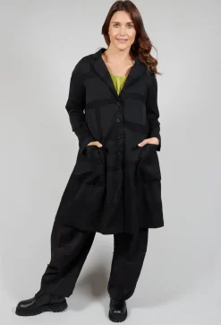 Textured Button Up Coat in Black