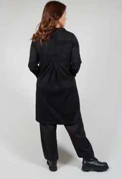 Textured Button Up Coat in Black