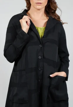 Textured Button Up Coat in Black