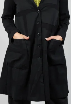 Textured Button Up Coat in Black
