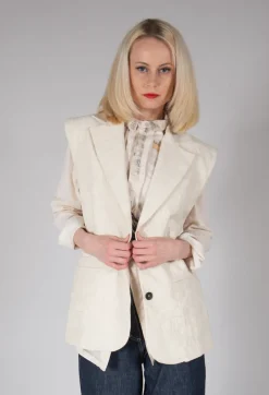 Textured Button Up Waistcoat in Natural