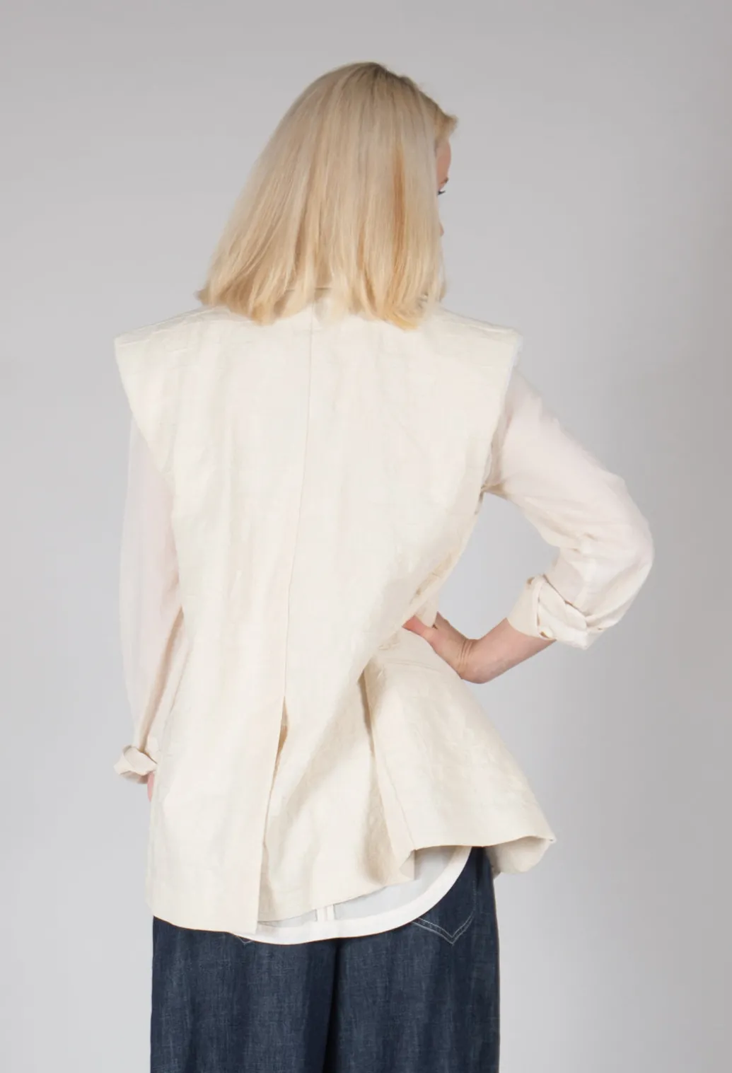 Textured Button Up Waistcoat in Natural