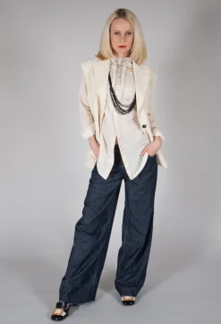 Textured Button Up Waistcoat in Natural