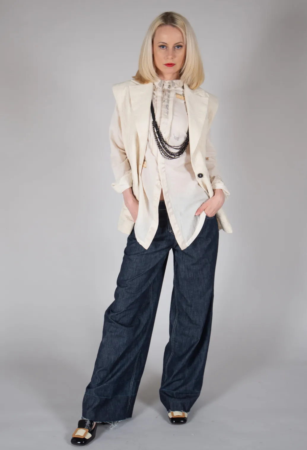 Textured Button Up Waistcoat in Natural