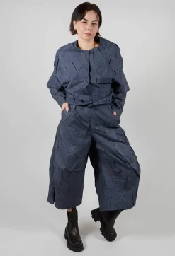 Textured Cropped Trousers in Blue