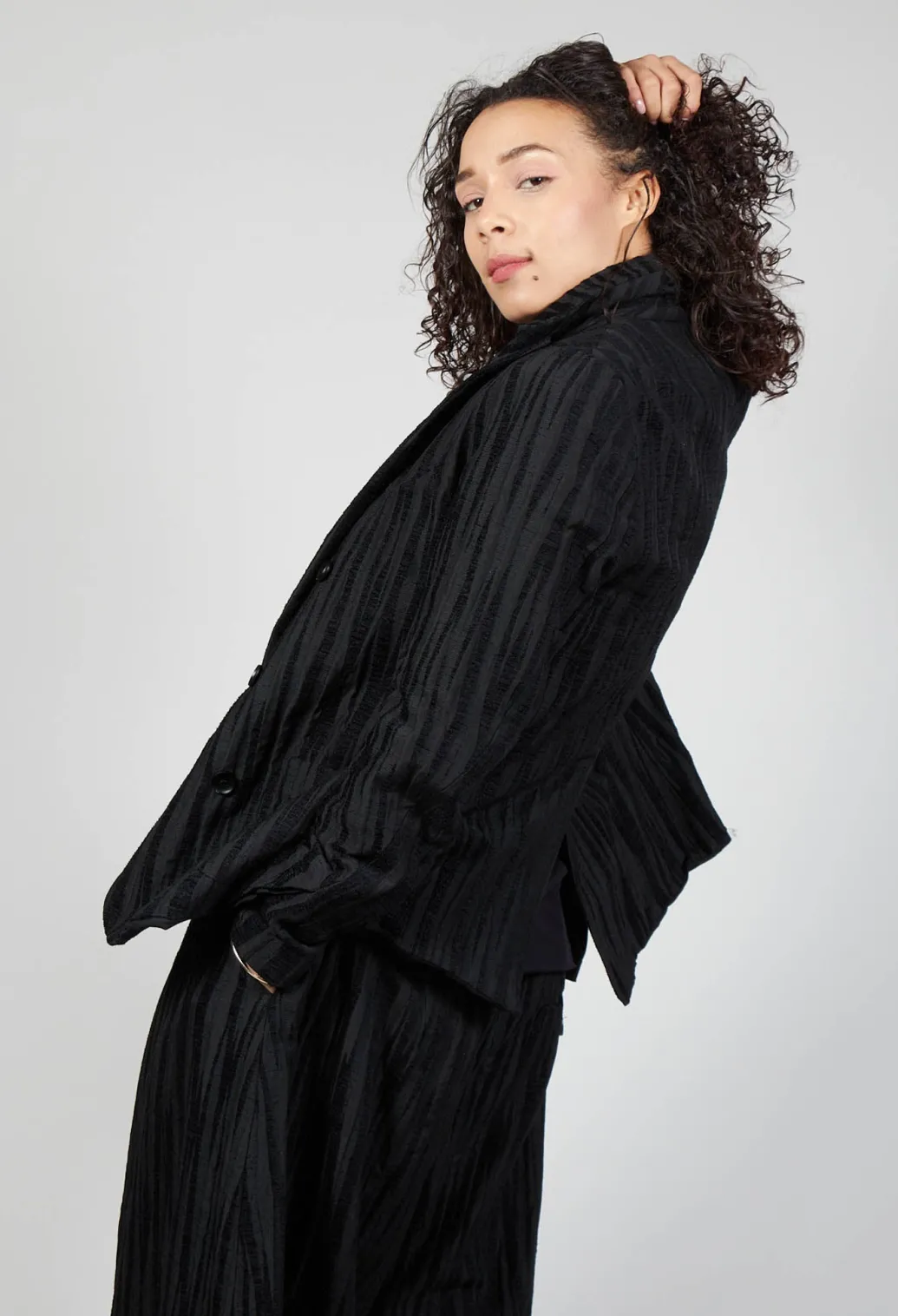 Textured Double Breasted Jacket in Black