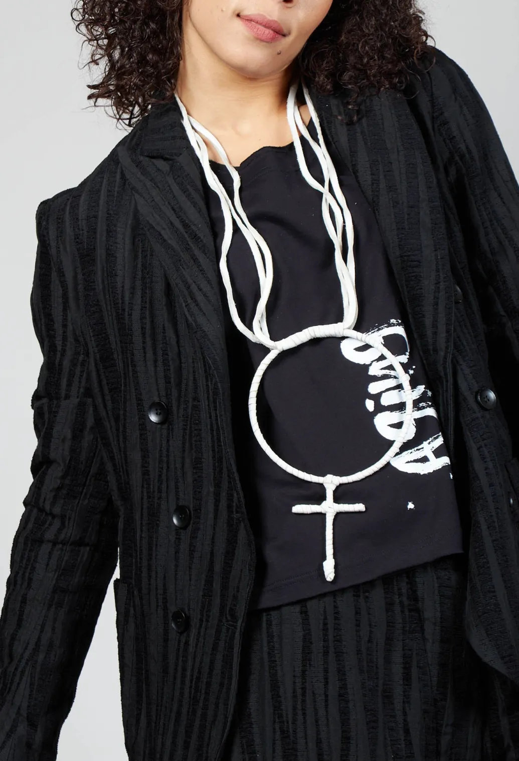 Textured Double Breasted Jacket in Black