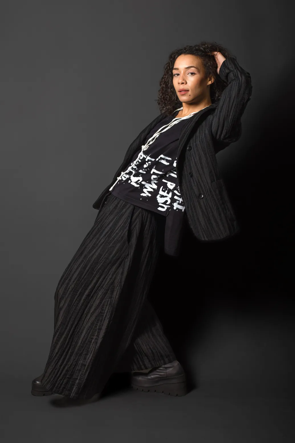 Textured Double Breasted Jacket in Black