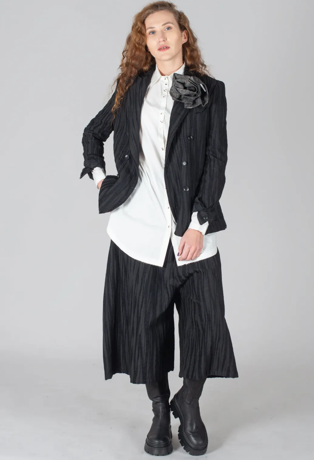 Textured Double Breasted Jacket in Black