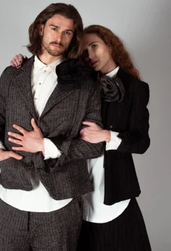 Textured Double Breasted Jacket in Black