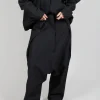 Textured Drop Crotch Trousers in Black Mel