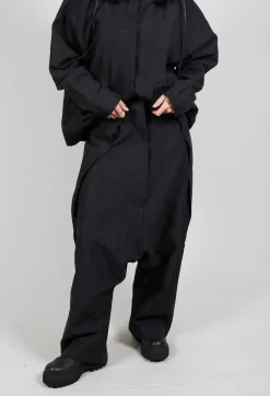 Textured Drop Crotch Trousers in Black Mel
